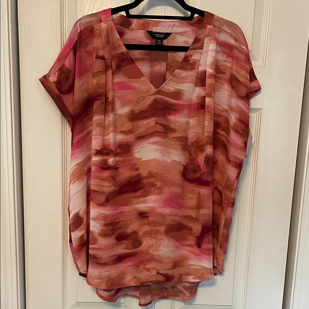 Simply Vera Vera Wang V-Neck Blouse in Pink and Brown